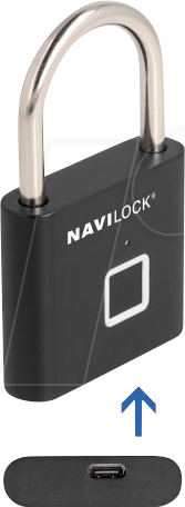 NAVILOCK 20965 - Vorhängeschloss mit Fingerabdrucksensor, 75 x 45 x 13 mm, schwar