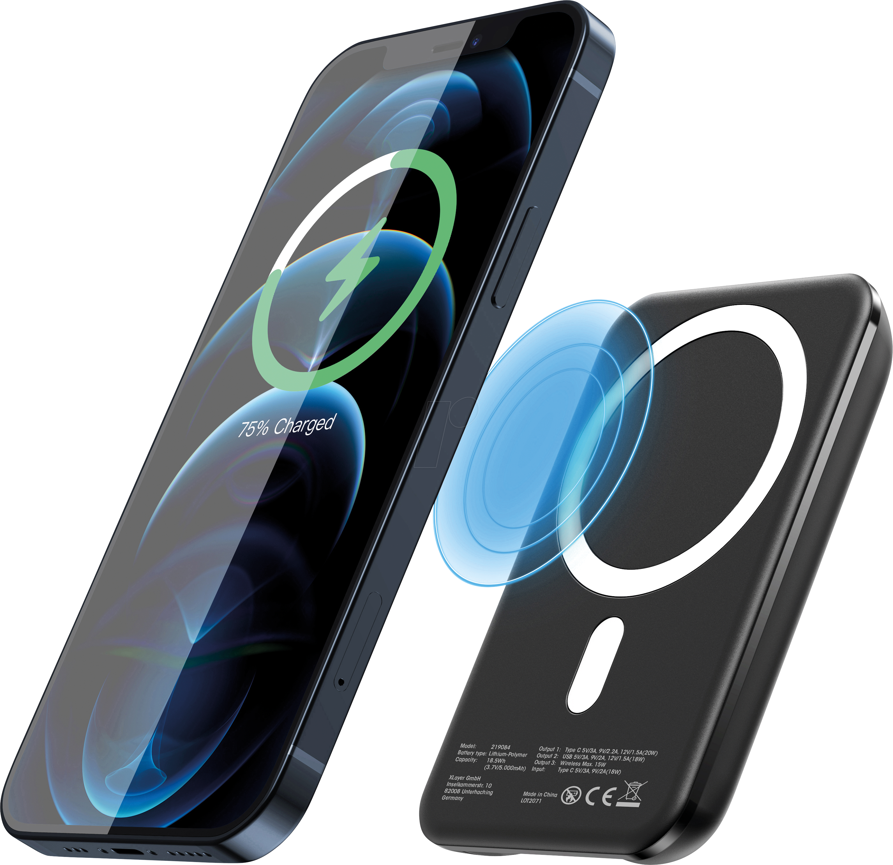 XLAYER 219084 - Powerbank, Magnetic, 5000 mAh, USB-C, schwarz