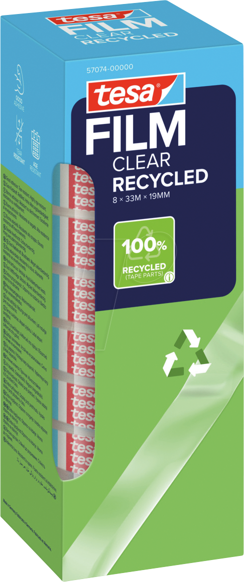 TESA 57074 - tesafilm® CLEAR RECYCLED, 33 m x 19 mm, 8 Rollen