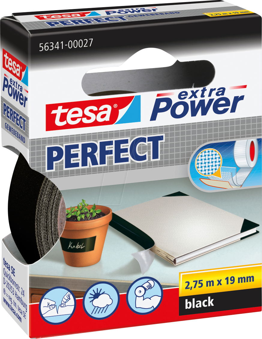 TESA 56341 SW - Gewebeband tesa extra Power® Perfect, 2,75 m x 19 mm, schwarz