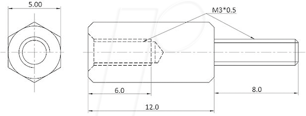 ECON D3X12A5MT - Abstandsbolzen Messing M3 12 mm Innen/Außen