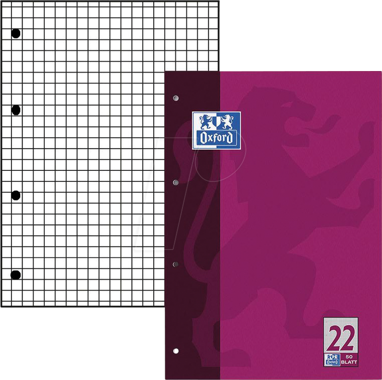 OXFORD 100050348 - Briefblock A4, kariert, 50 Blatt, Lineatur 22, gelocht
