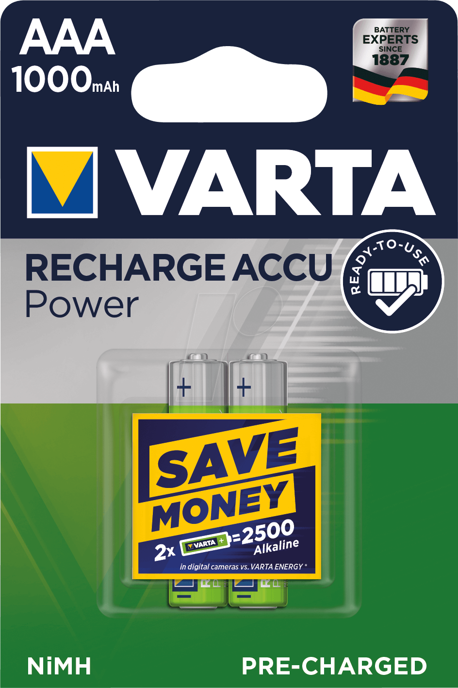 VAR R2U 2X1000 - NiMh Akku, AAA (Micro), 1000 mAh, 2er-Pack