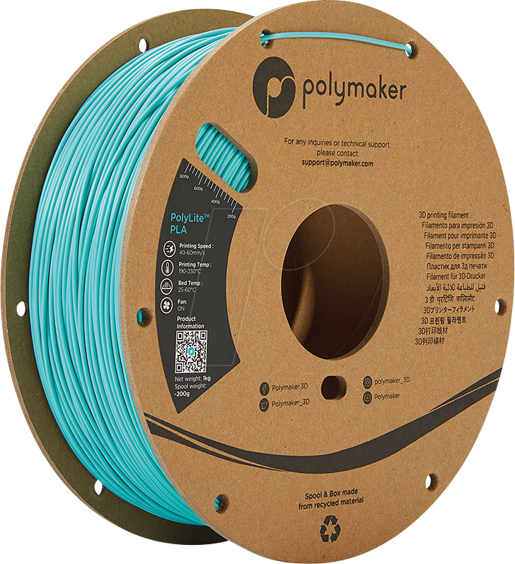POLYMAKER A02010 - Filament, PolyLite PLA 1,75 mm, 1 kg, blaugrün