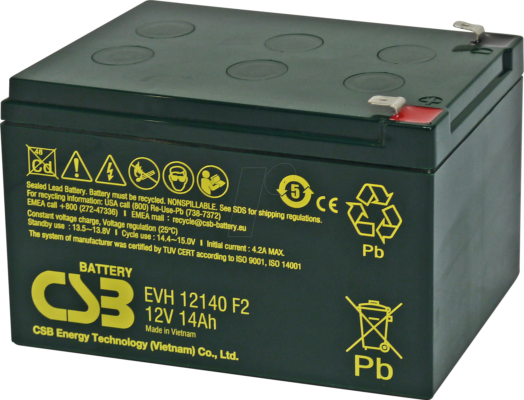 CSB EVH12140F2 - Blei-Vlies-Akku, 12 V, 14 Ah, zyklenfest