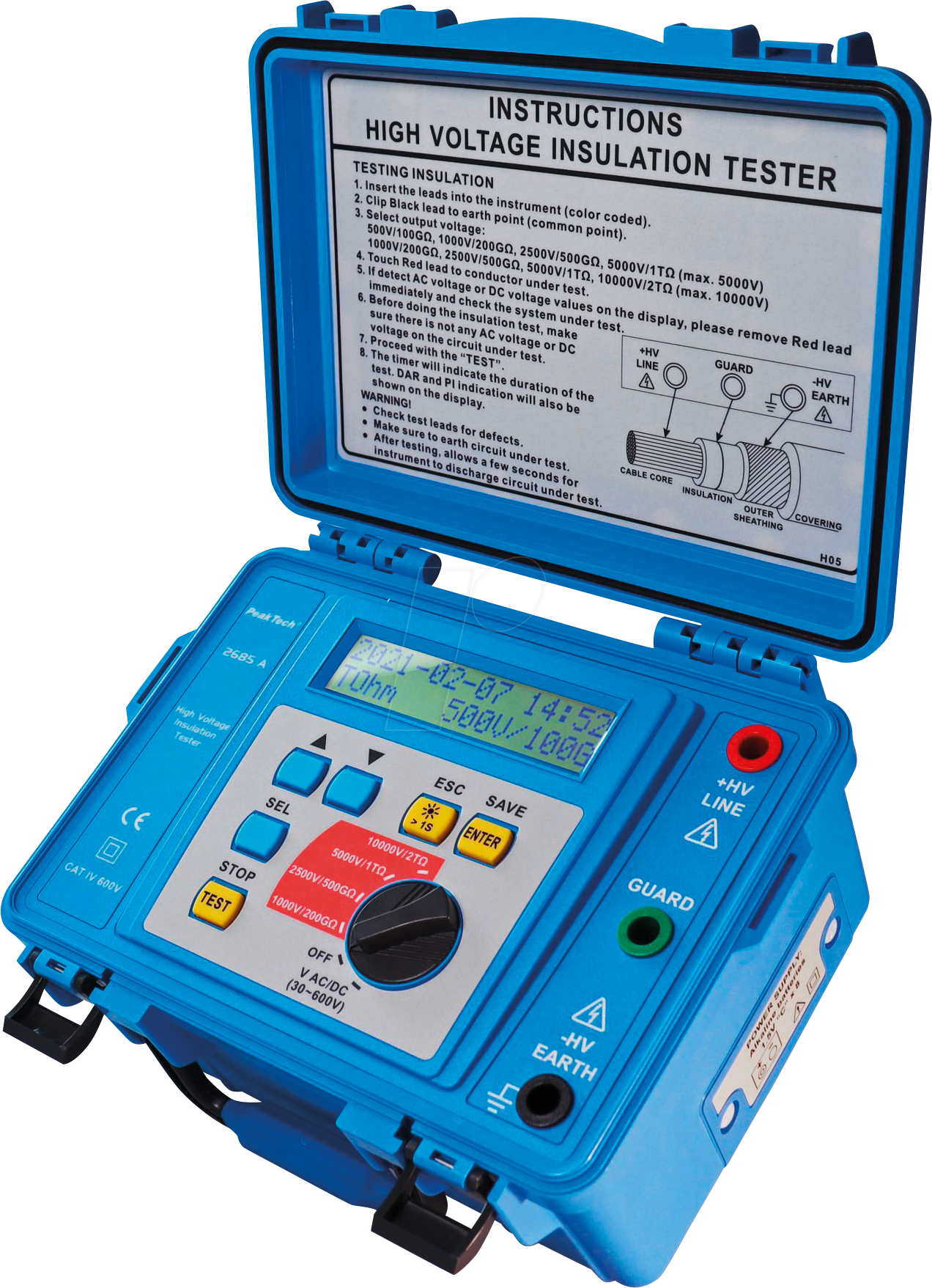 PEAKTECH 2685 A - Isolationsmessgerät, Hochspannung, bis 10000 V, bis 2 TOhm