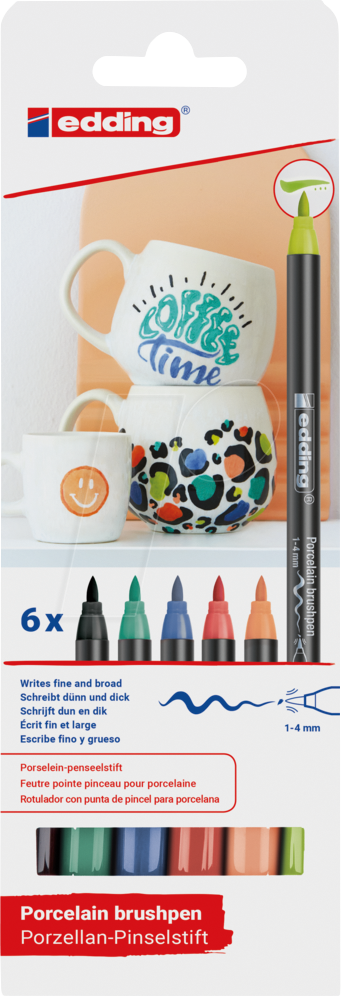 EDDING 4200/6V - Porzellenpinselstift, 1 mm - 4 mm, sortiert, 6er Peck