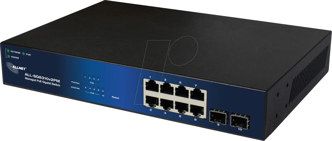 ALLNET ALL8310PM - Switch, 10-Port, Gigabit Ethernet, PoE+, SFP