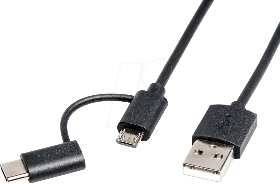 Thumbnail - ROLINE 11028328 - Sync- & Ladekabel, USB-A -> Micro B + C, 1,0 m