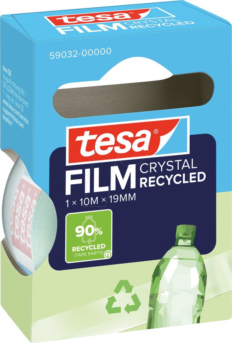 TESA 59032 - tesafilm® CRYSTAL RECYCLED, 10 m x 19 mm, 1 Rolle