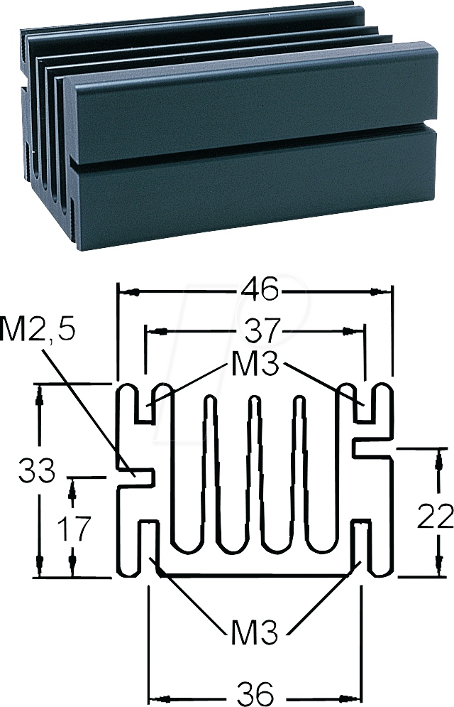 V PR138/94-M3 - Spezialkühlkörper, 94x46x33mm, 3,2K/W, M3