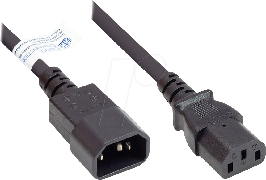 GC P1430-S020 - Kaltgeräteverlängerung C14 auf C13 , schwarz, 0,75 mm², 2 m