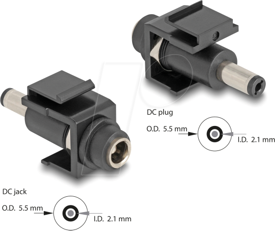 DELOCK 84162 - Keystone DC 5,5 x 2,1 mm Buchse > 5,5 x 2,1 mm Stecker schwarz