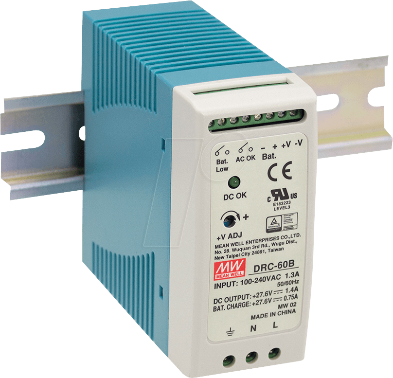 MW DRC-60A - Schaltnetzteil, Hutschiene, 60 W, 13,8 V, 2,8/1,5 A