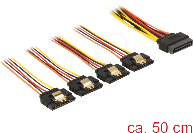 DELOCK 60158 - Kabel SATA 15 Pin Stecker > 4x SATA 15 PIN Buchse, 50 cm
