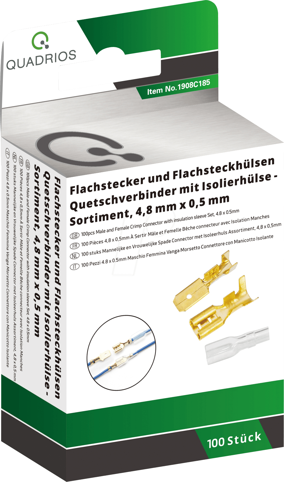 QUAD 1908C185 - Flachstecker-hülsen Set, 0.5 x 4.8 mm/ 1.5 -2.5 mm², 100-teilig