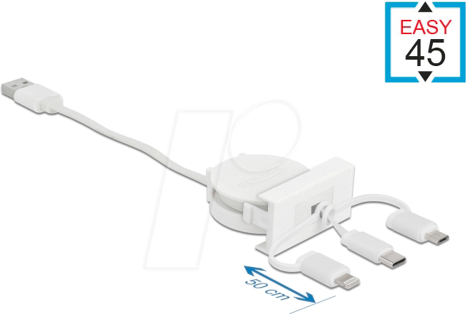 DELOCK 81375 - Easy 45 Modul USB 2.0 3-in-1 Aufrollkabel, weiß