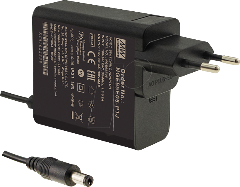 Thumbnail - MW NGE65E05-P1J - Steckernetzteil, 30 W, 5 V, 6 A, medical