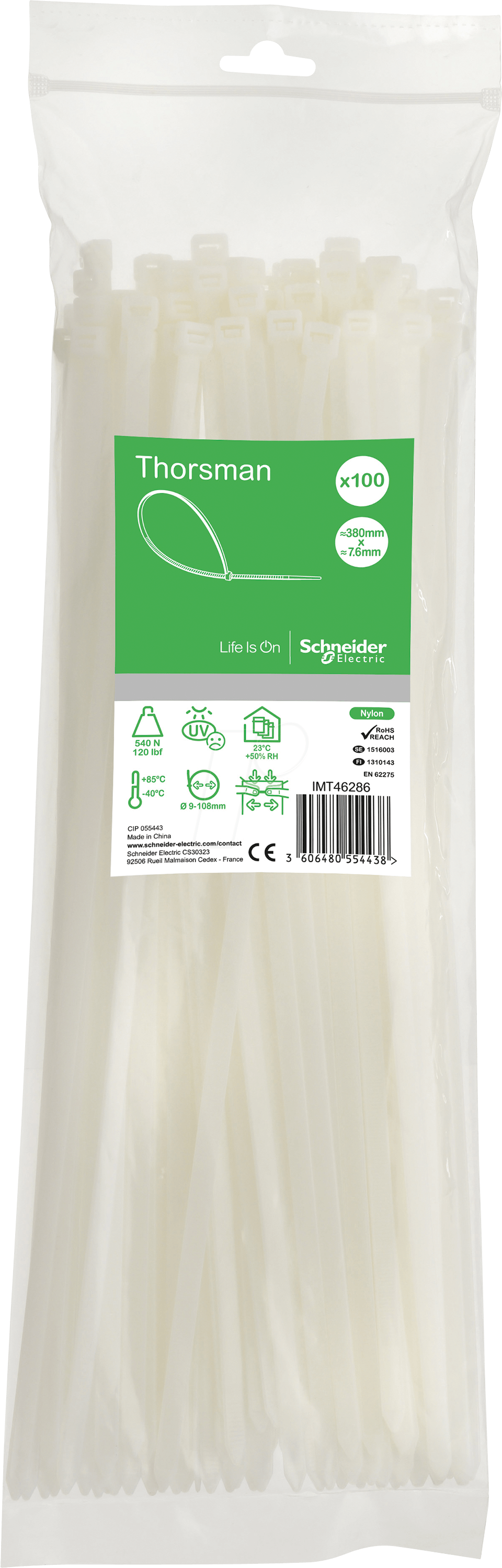 IMT46286 - Kabelbinder Cintura, 380 x 7,6 mm, natur, Beutel à 100 Stück