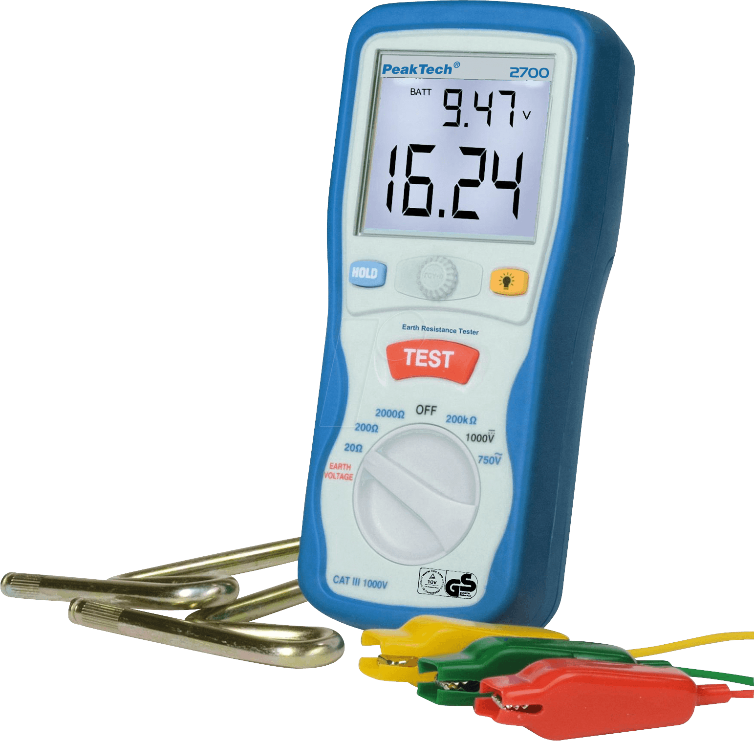 Thumbnail - PEAKTECH 2700-2 - Erdungswiderstandsprüfgerät, 2000 Counts, 20 - 2000 Ohm