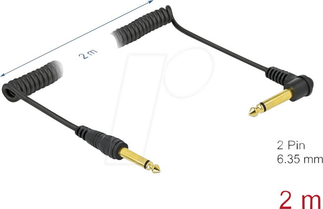 DELOCK 85939 - Spiralkabel 6,35 mm 2 Pin Klinke St. > Bu., 2 m