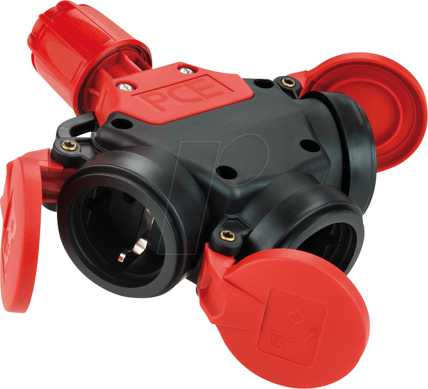 TAUR 253622-S - Schutzkontaktsteckdose Typ F - CEE 7/3, IP44, schwarz / rot