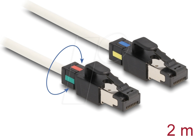DELOCK 80170 - Patchkabel Cat.6A S/FTP, mit drehbarer Farbmarkierung, weiß, 2 m