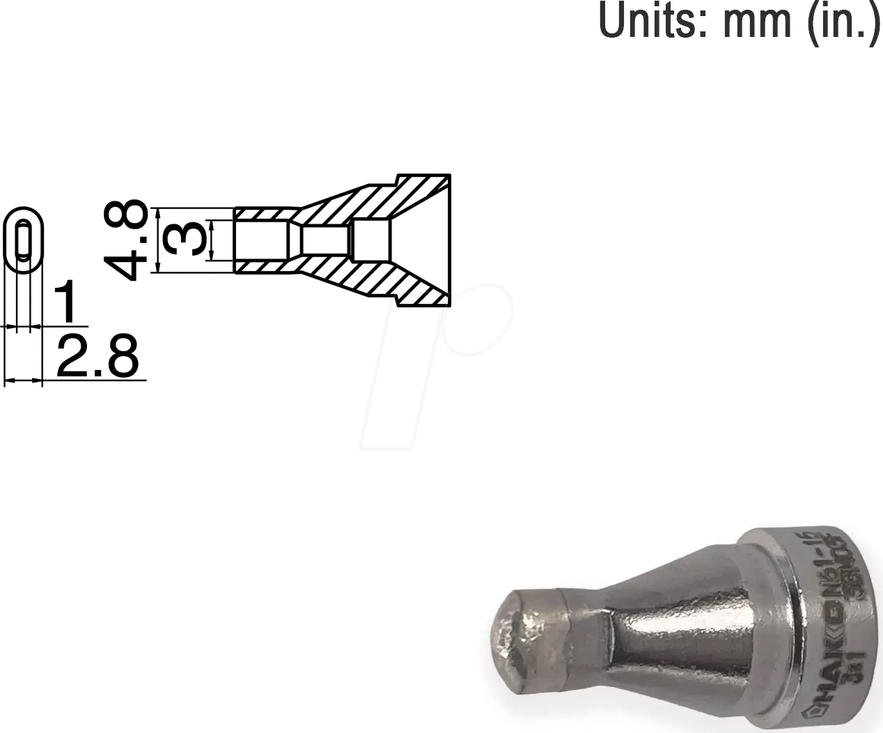 HAK N61-15 - Entlötdüse N61-15, Ovaler-Typ, 3,0 x 1,0 mm