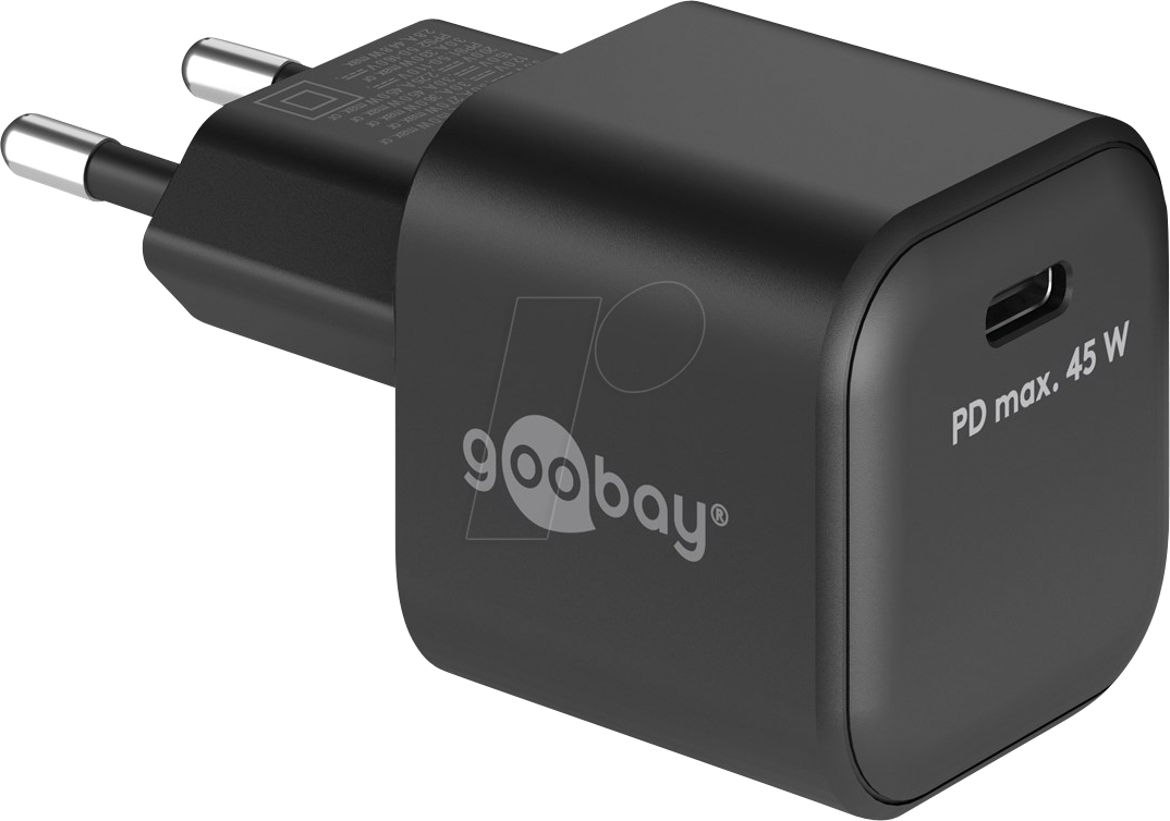 GOOBAY 65331 - USB-Ladegerät, 45 W, 1x USB-C (PD), GaN, schwarz