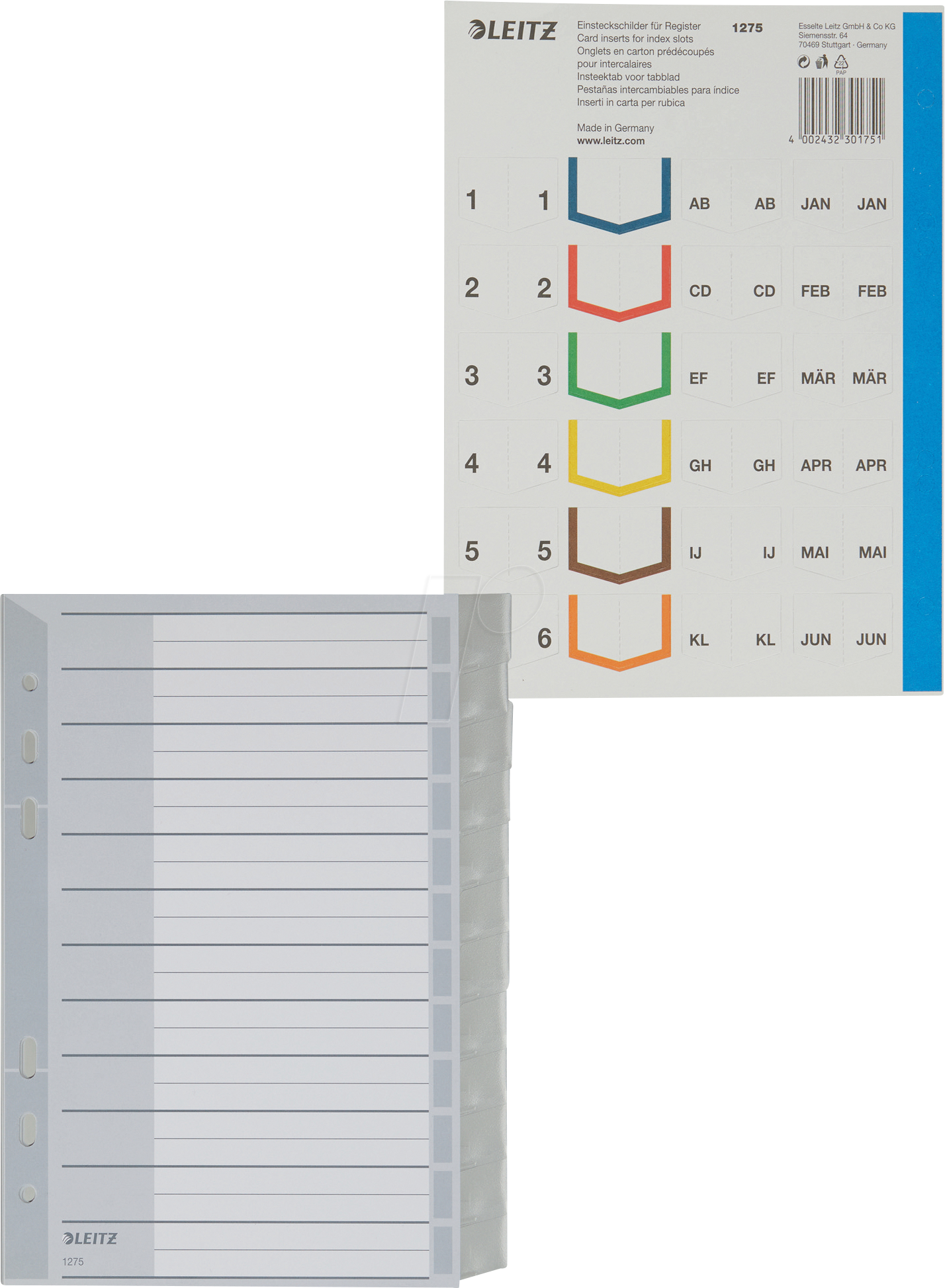 LEITZ 12750000 - Kunststoffregister, A5 (1-12), blanko