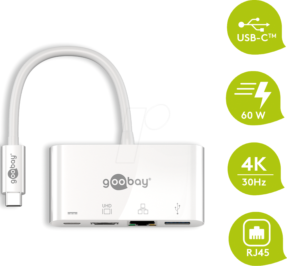 Thumbnail - GOOBAY 62105 - USB-C Multiport Adapter, HDMI, Ethernet, USB Typ-A, USB Typ-C