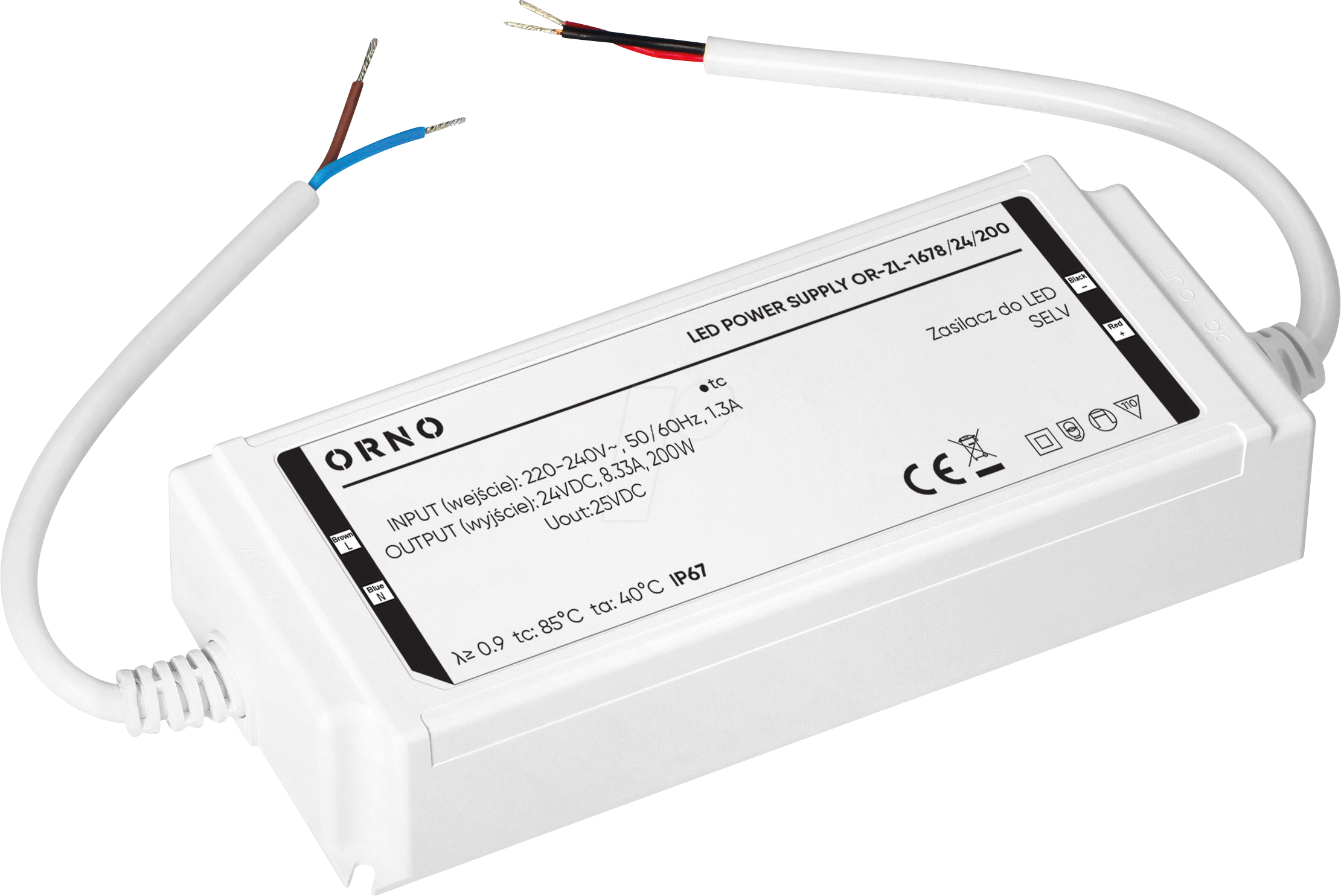 ORNO ZL167824200 - LED-Netzteil, 200 W, 24 V, 8,33 A, IP67