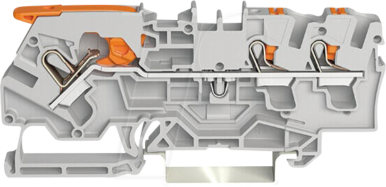 WAGO 2104-5301 - 3-Leiter-Durchgangsklemme, mit Hebel und Drücker 4,0 mm², grau