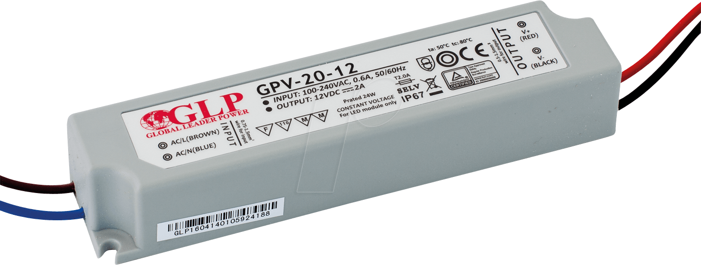 GLP GPV-20-15 - LED-Netzteil, 24 W, 15 V DC, 1,33 A, IP67