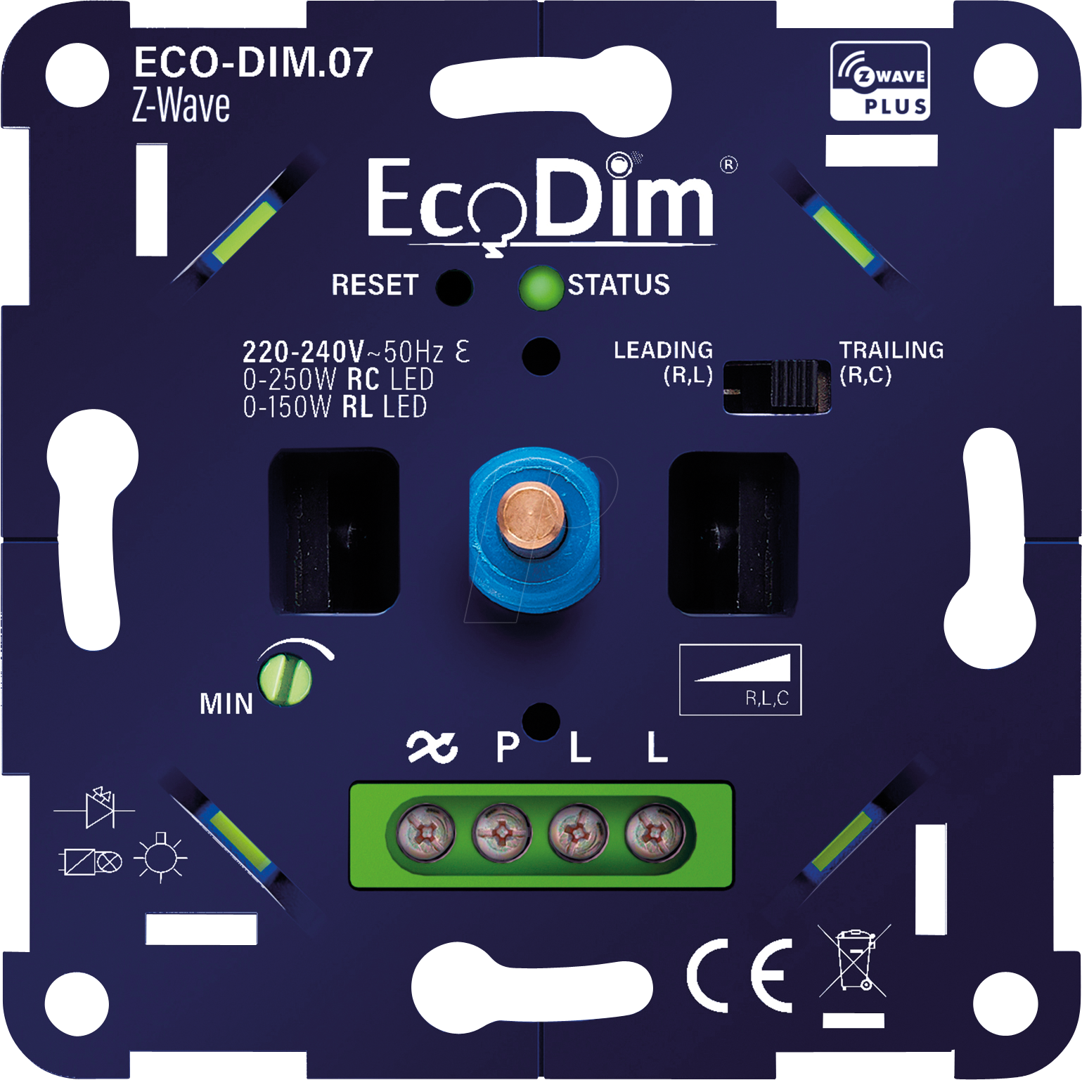 ECO-DIM.07-ZWV - LED-Dimmer, Z-Wave, 0-250 W, Phasen an- und abschnitt (RLC)