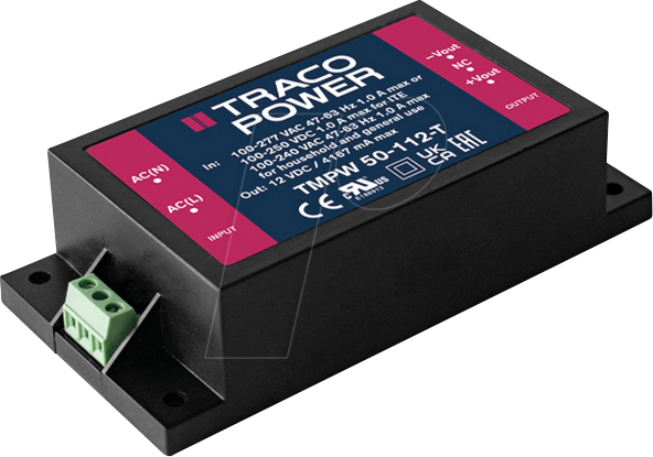 TMPW 50-124-T - Schaltnetzteil, geschlossen, 50 W, 90 - 305 VAC, 24 VDC, 2,0 A