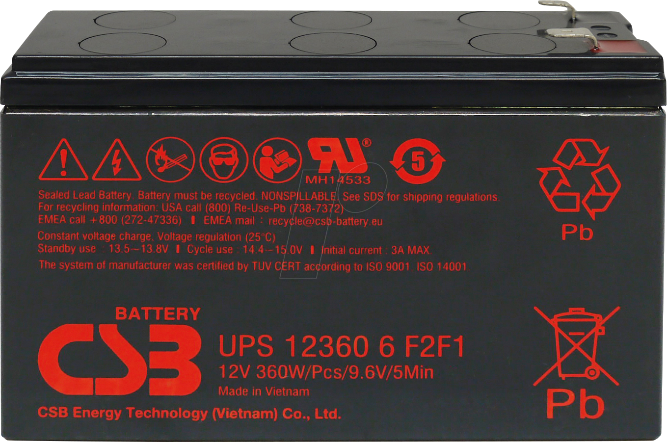 CSB UPS123606 - Blei-Vlies-Akku, Hochstromakku, 12 V, 3 Ah