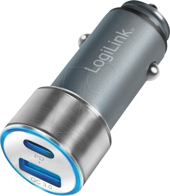 LOGILINK PA0252 - USB-Ladegerät, 36 W, 1x USB-C PD, 1x USB-A QC, Kfz, grau/silber