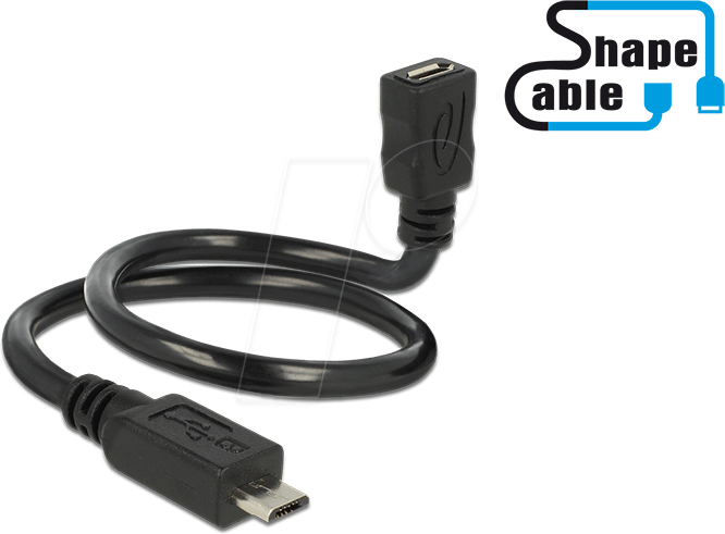DELOCK 83924 - USB 2.0 Kabel, Micro B Stecker auf Micro B Buchse, Shape, 0,35 m