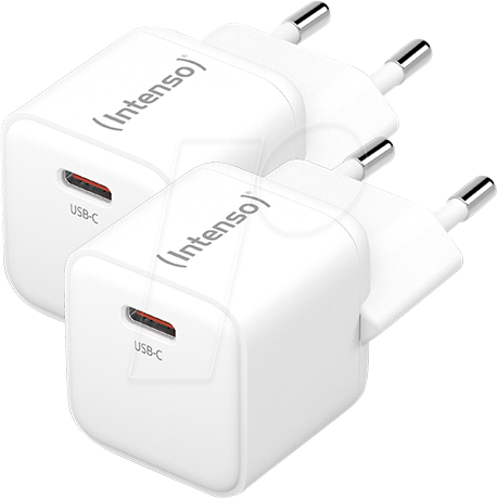 INTENSO 7803032 - USB-Ladegerät, 30 W, 1x USB-C, GaN, weiß, 2er-Pack