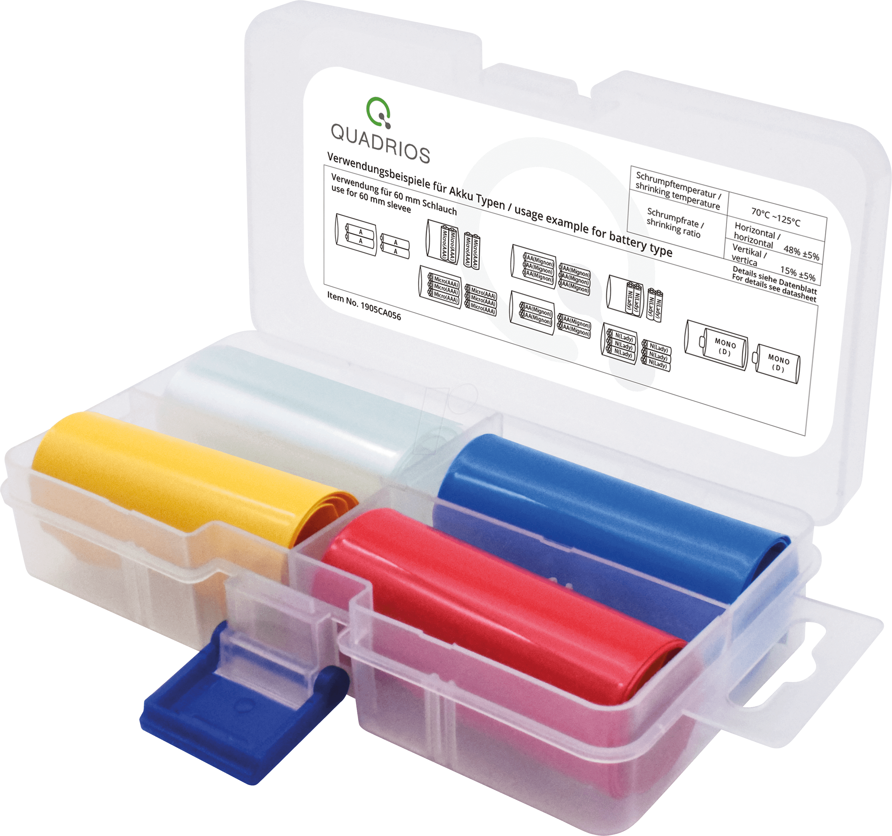 QUAD 1905CA057 - Akku-Schrumpfschlauch-Set 2:1, Flachmaß 60 mm, 4 teilig