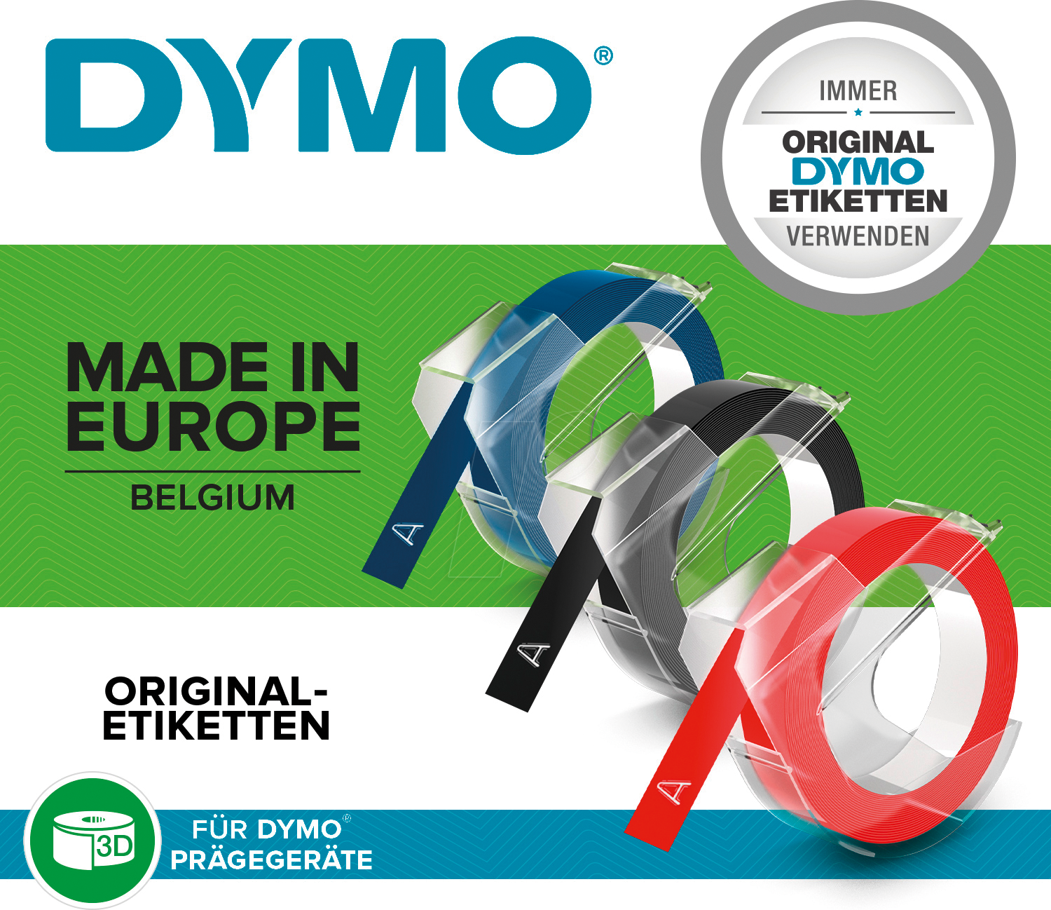 DYMO 0847750 - DYMO Prägeband / Prägeetikett 9mm schwarz, rot, blau