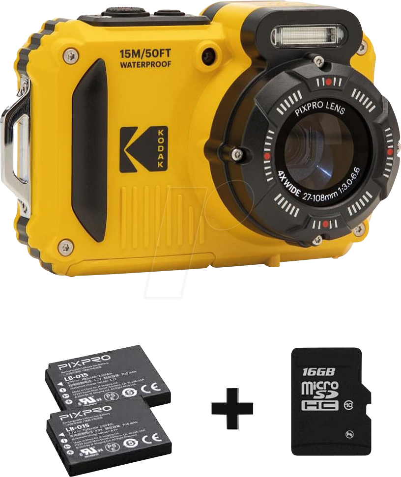 KODAK WPZ2YL6 - Unterwasserkamera, 16MP, 4x Zoom, gelb, Bundle