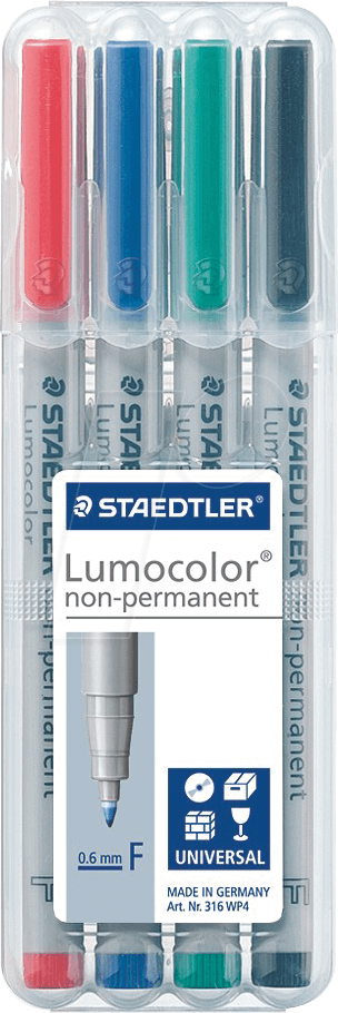 STAEDTLER 316WP4 - Non-permanent Stift F, 0,6 mm, Set, 4 Farben