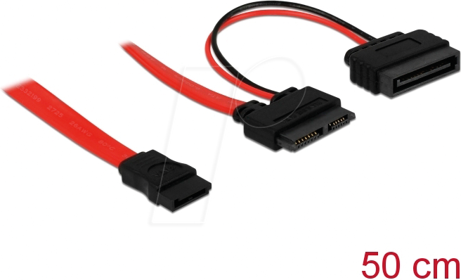 DELOCK 84418 - Kabel Slim SATA Buchse > SATA 7 Pin + SATA 15 Pin 5 V 50 cm