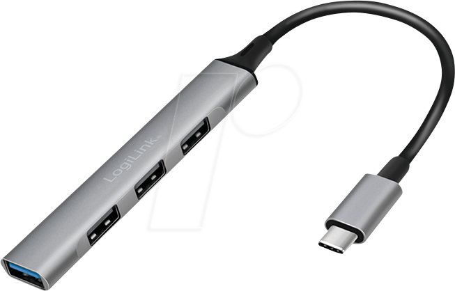 LOGILINK UA0392 - USB 3.0/2.0 4-Port Hub, Aluminium, 4xA, slim, USB-C-Kabel