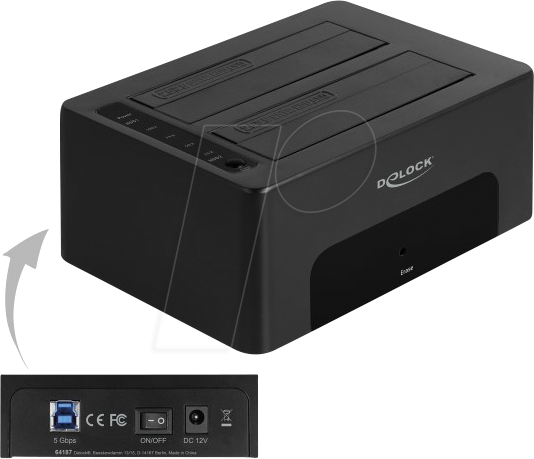 DELOCK 64187 - Docking-, Kopier- & Löschstation 2.5''/3.5'' HDD/SSD, USB 3.0