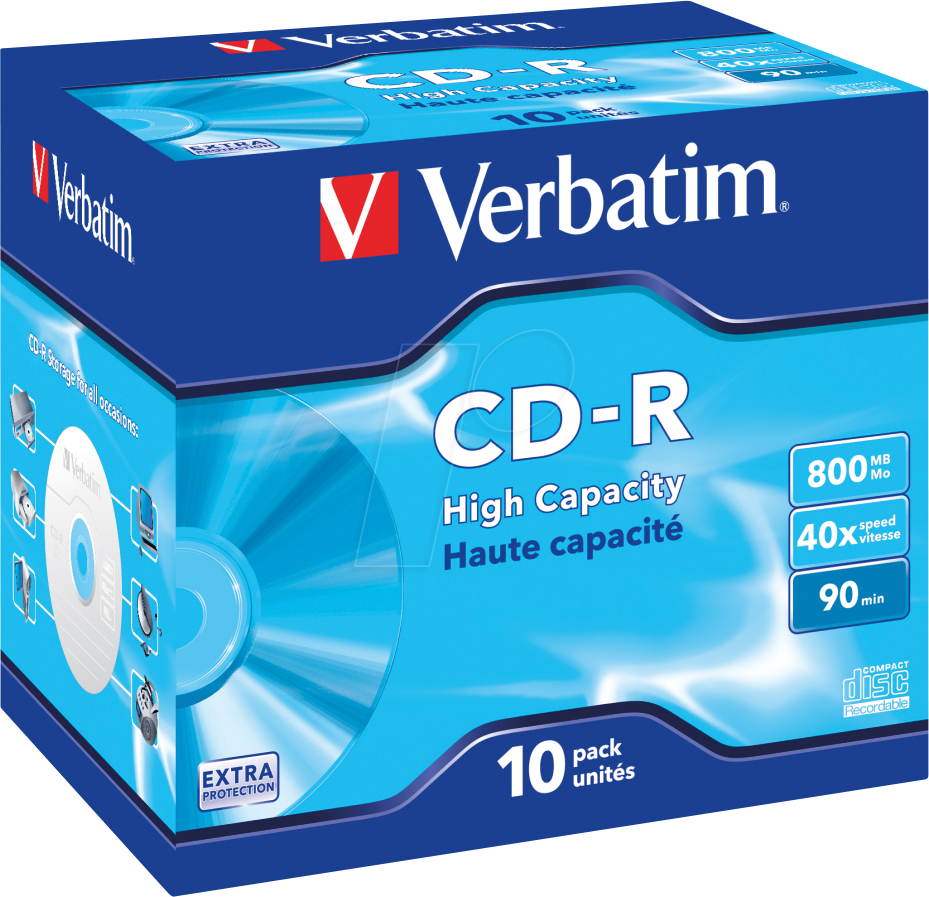 VERBATIM 43428 - CD-R, High Capacity, 800 MB, 40x, 10er Pack Jewel Case