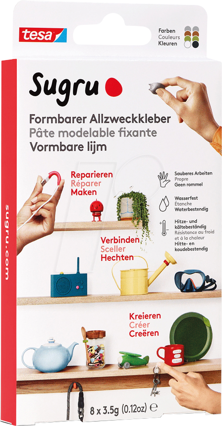 TESA 41285 - Sugru Formbarer Allzweckkleber - 8er-Pack, Schwarz, Weiß, Grün,