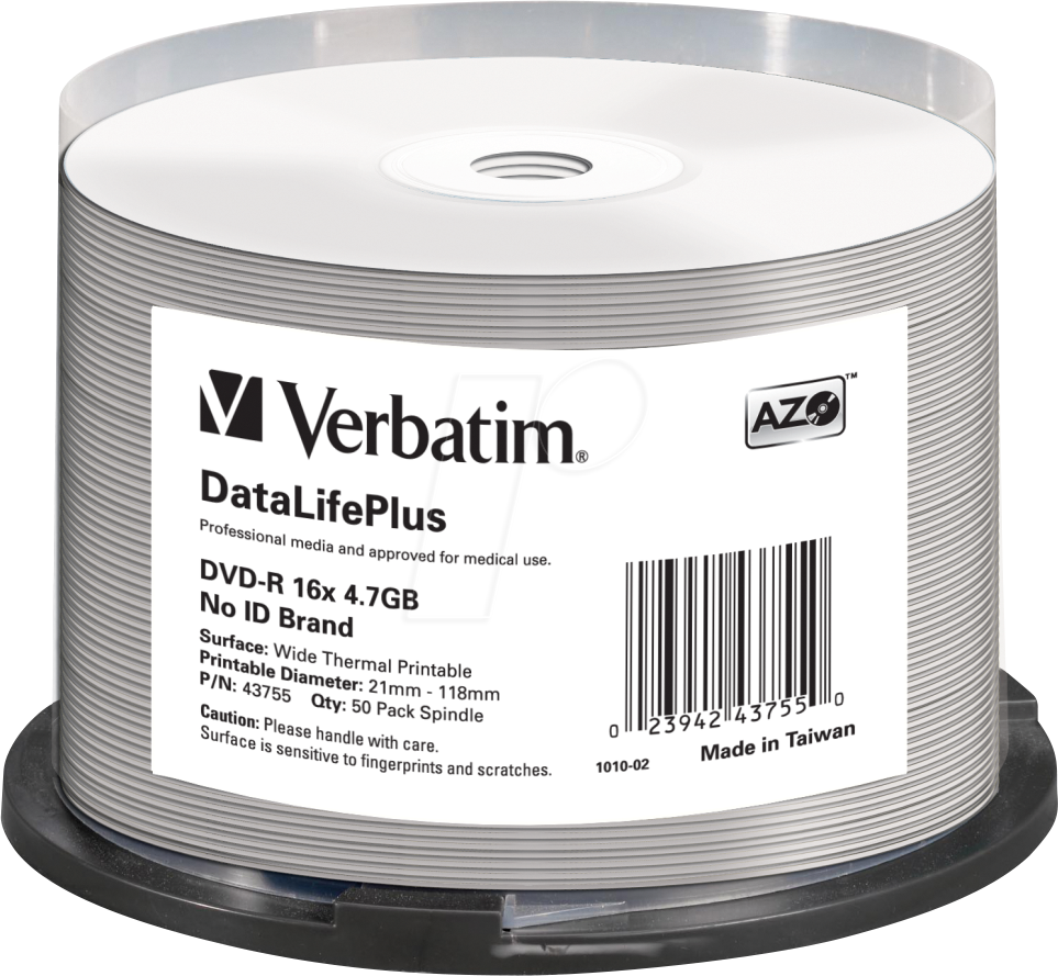 VERBATIM 43755 - DVD-R 4,7 GB, Thermisch bedruckbar, 50er Spindel